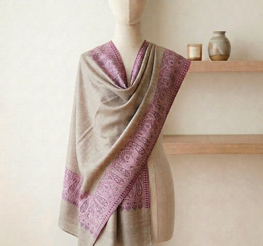 Delicate Gulnaar - Fine Cashmere Wool Shawl with Jacquard Weave
