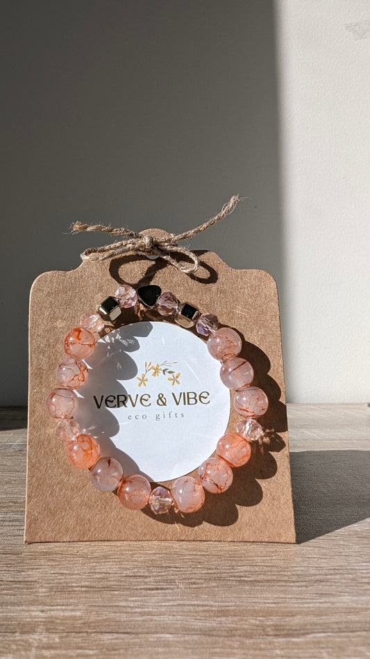 Love Blossom Orange with Golden Beads, Imitation Quartz Bracelet