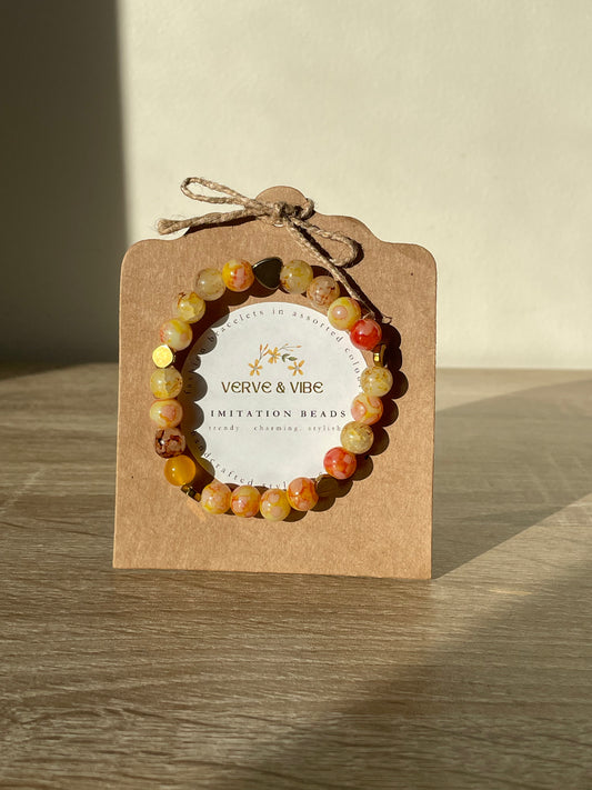 Pretty Orange Yellow with Golden Beads, Imitation Quartz Bracelet