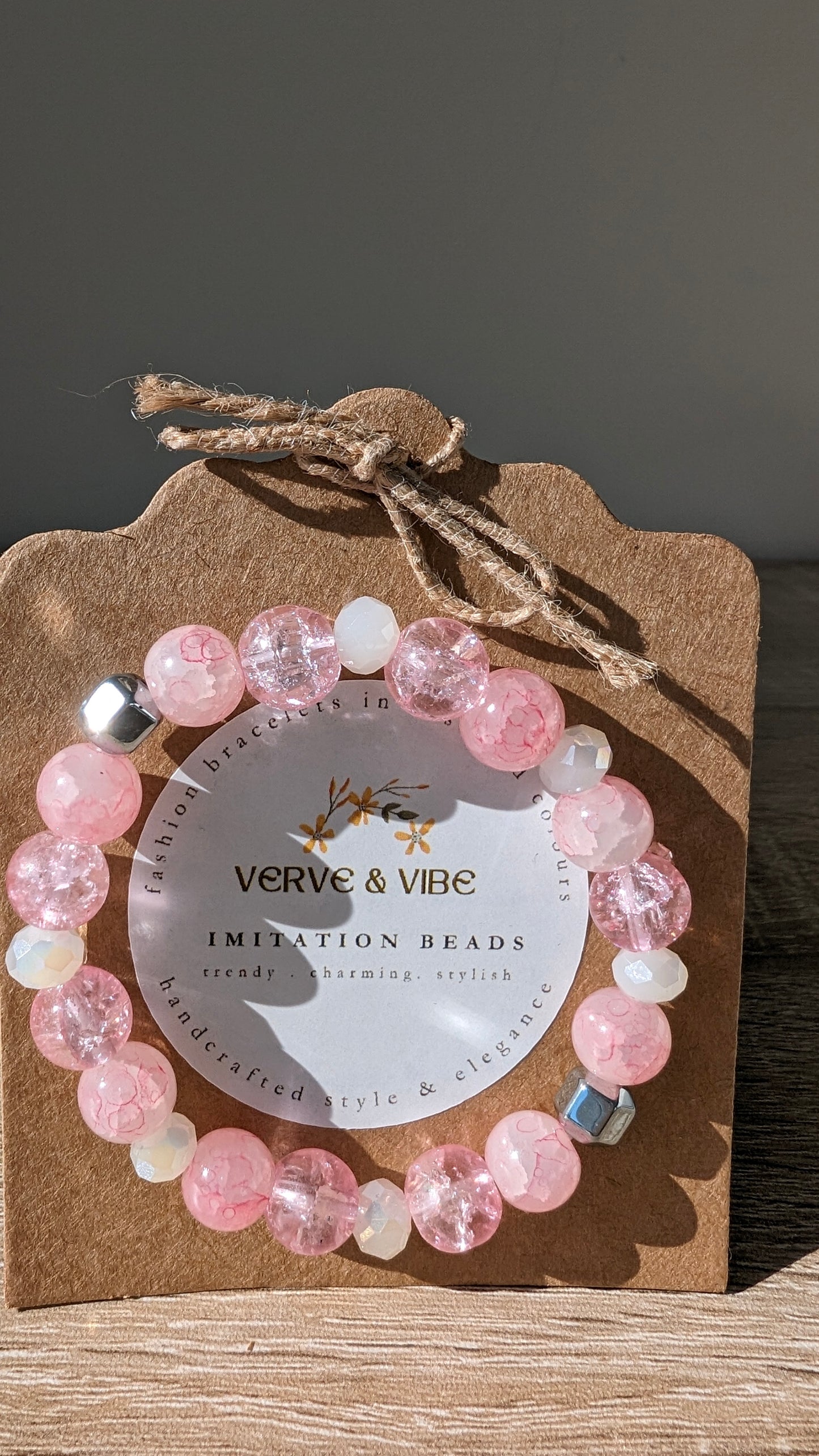 Pink Crackle Crystals, Imitation Quartz Bracelet