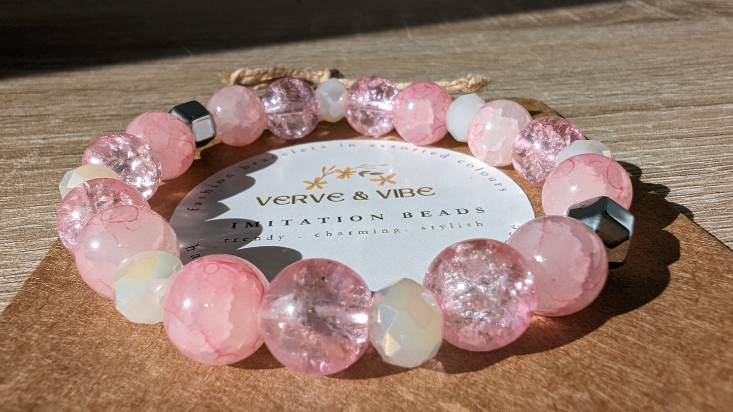 Pink Crackle Crystals, Imitation Quartz Bracelet