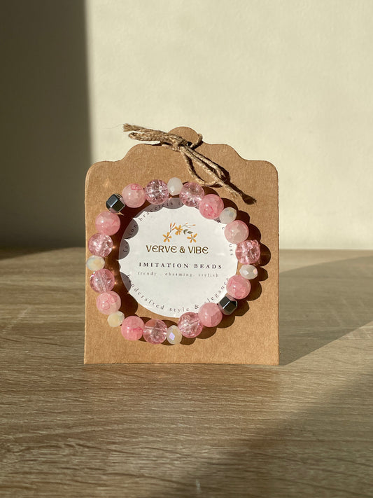 Pink Crackle Crystals, Imitation Quartz Bracelet