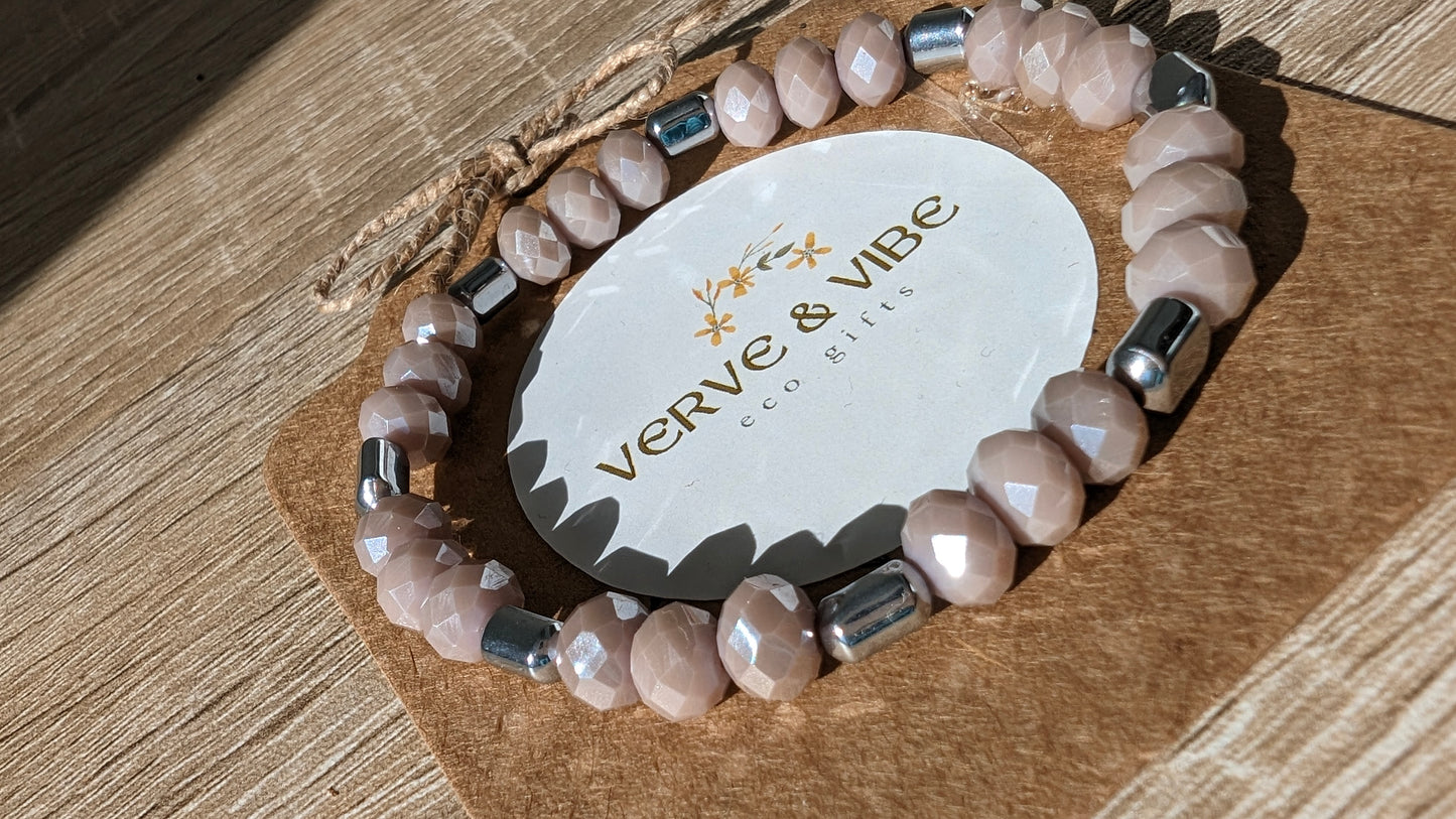 Blush with Silver Stones, Imitation Quartz Bracelet