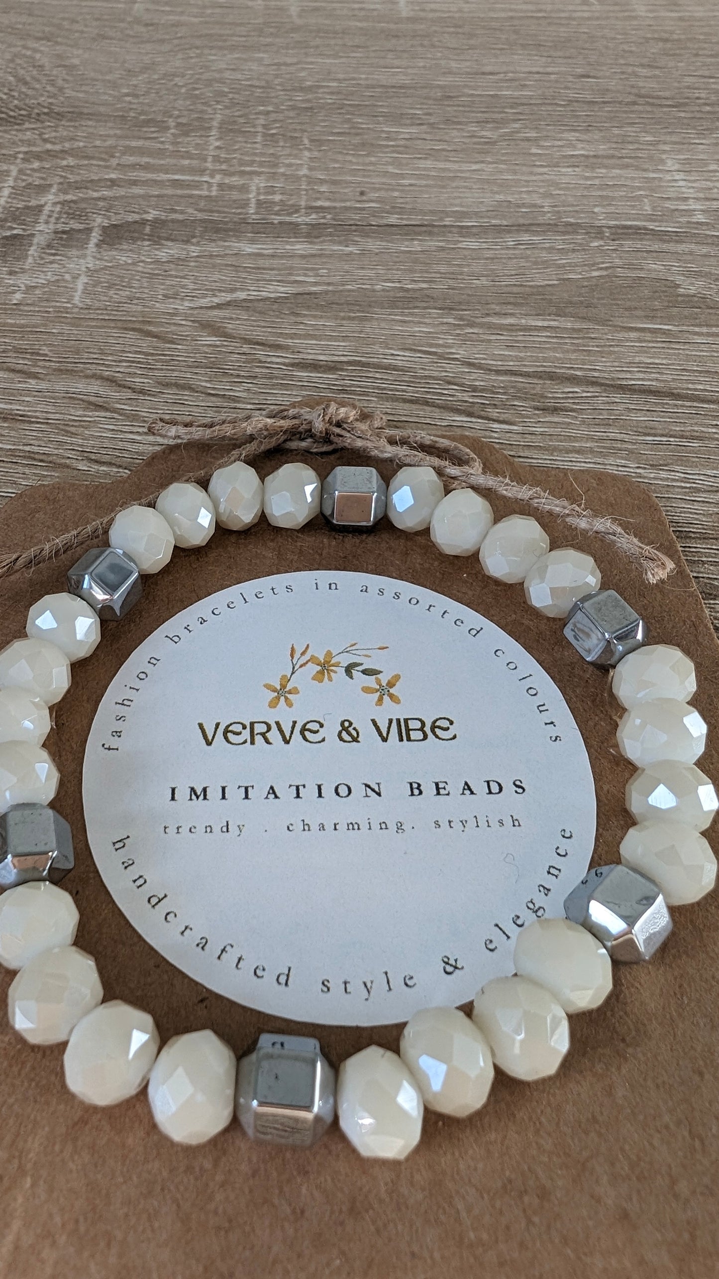 Ivory White with Silver, Imitation Quartz Bracelet