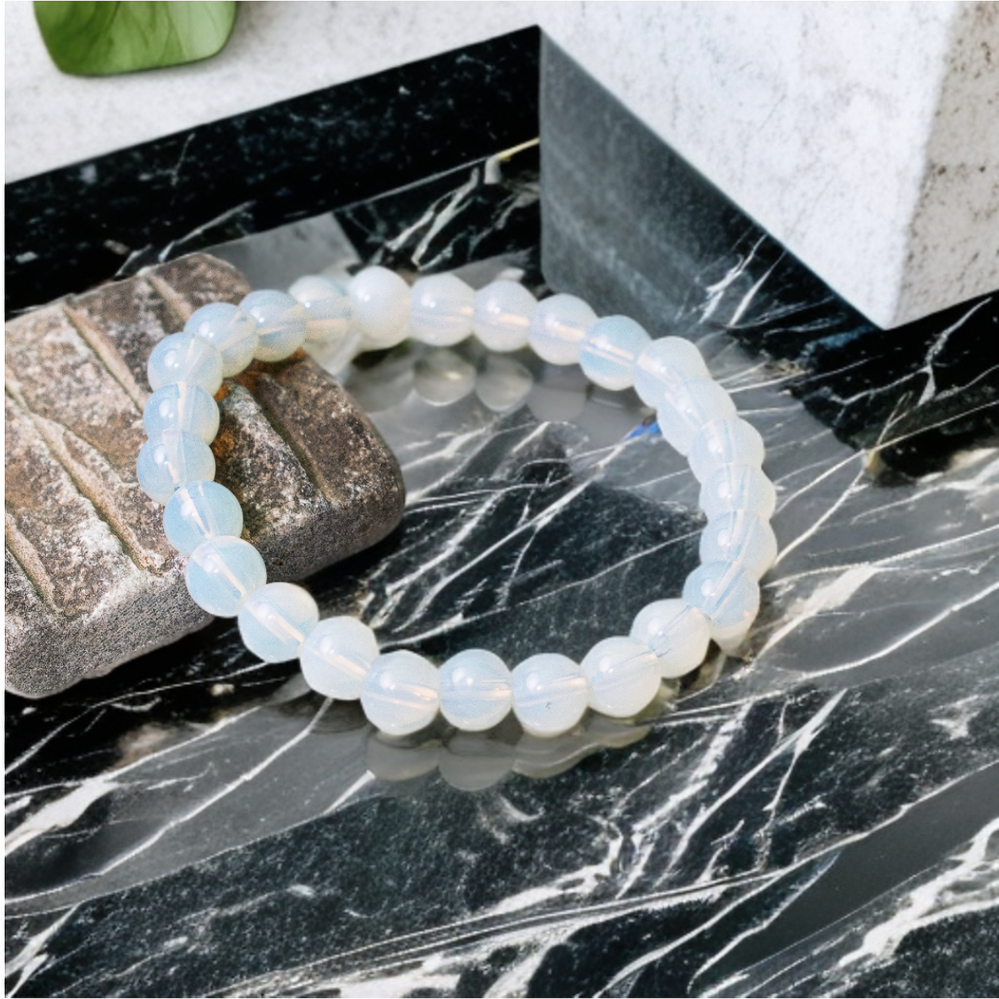 Ivory White Opalite, Imitation Quartz Bracelet