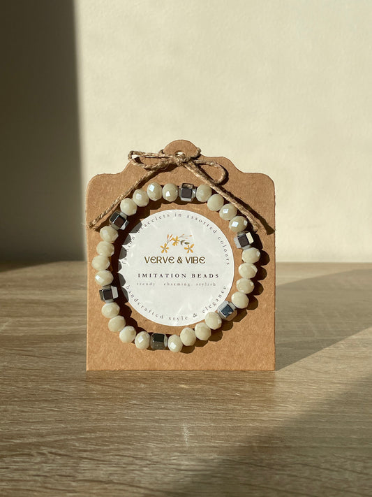 Ivory White with Silver, Imitation Quartz Bracelet