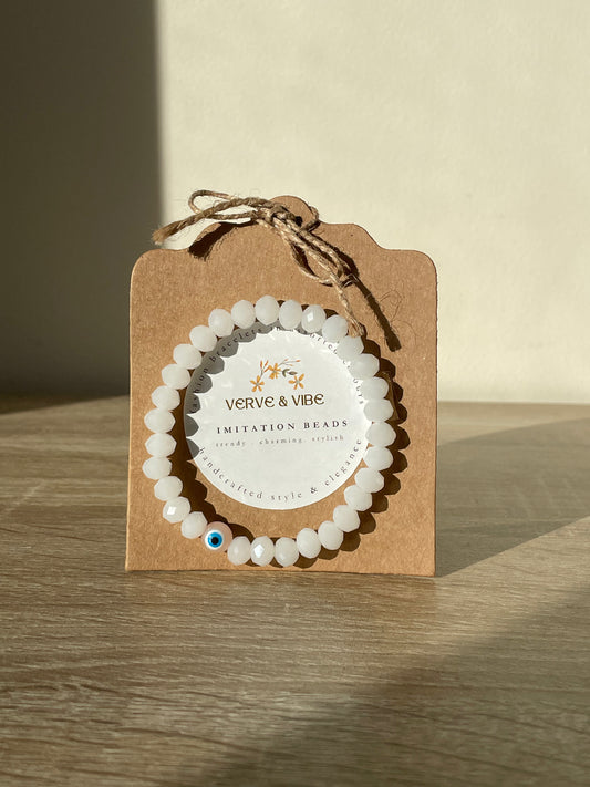 Crisp White with Bull's Eye, Imitation Quartz Bracelet