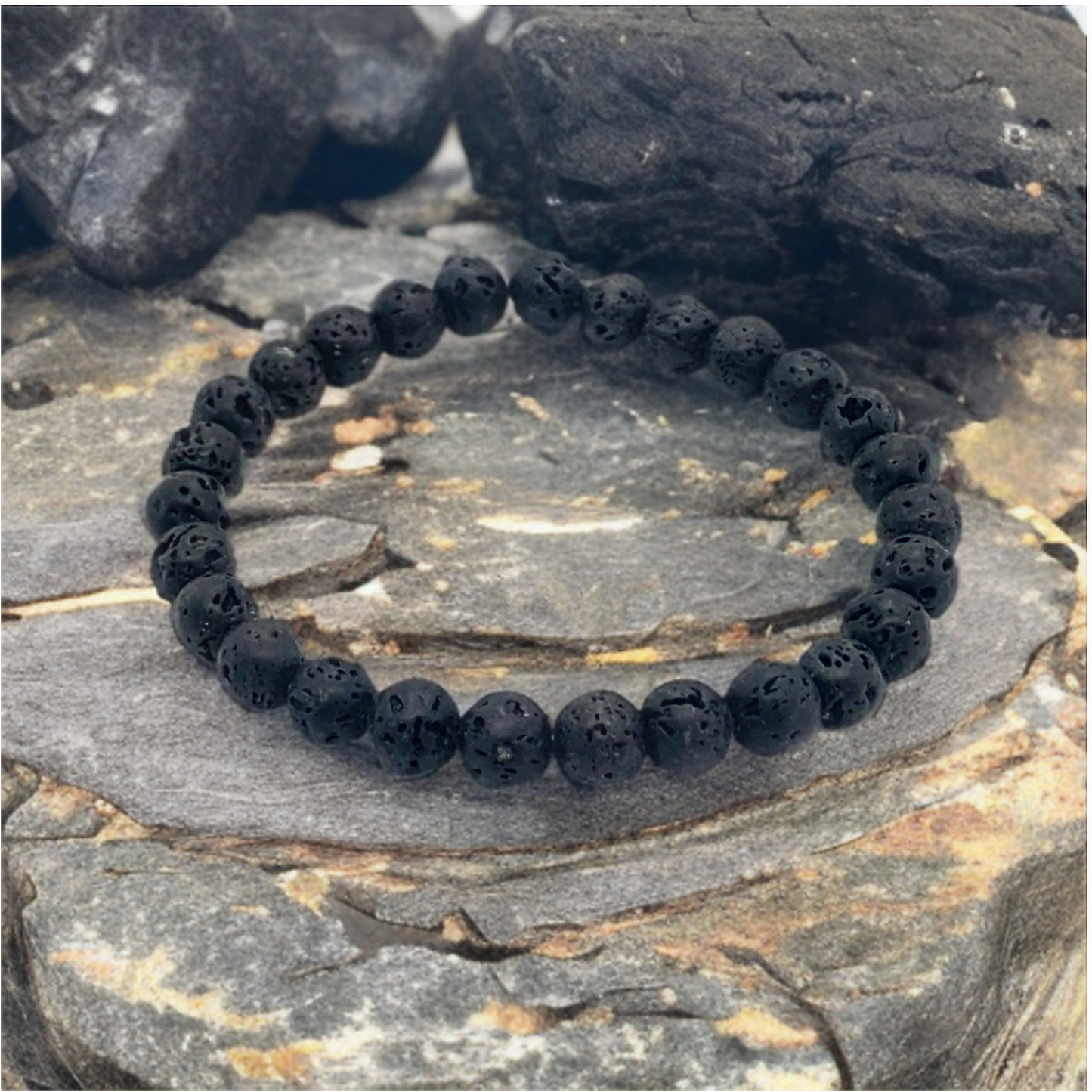 All Black Bracelet with Oil Diffusing Lava Stones