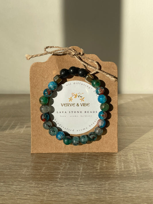 Blue Bracelet with Oil Diffusing Lava Stones