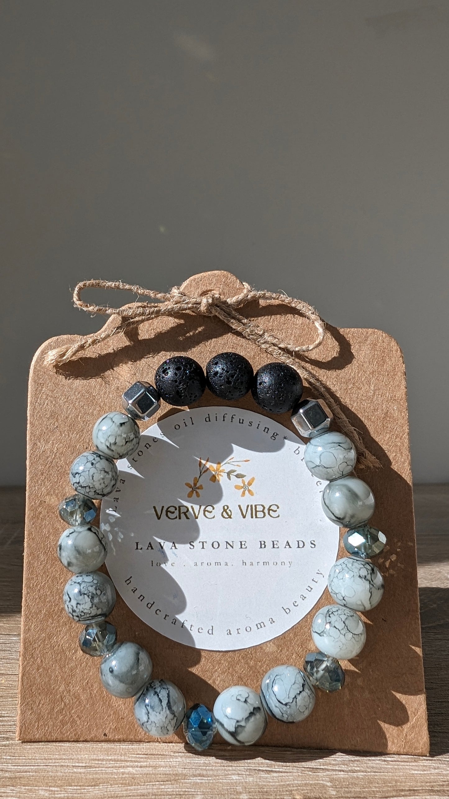 Grey Bracelet with Oil Diffusing Lava Stones