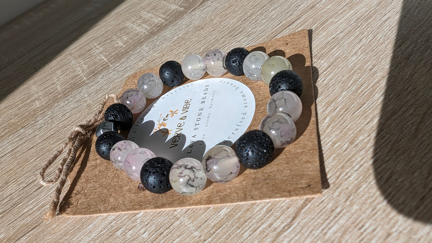 Clear & Black Bracelet with Oil Diffusing Lava Stones