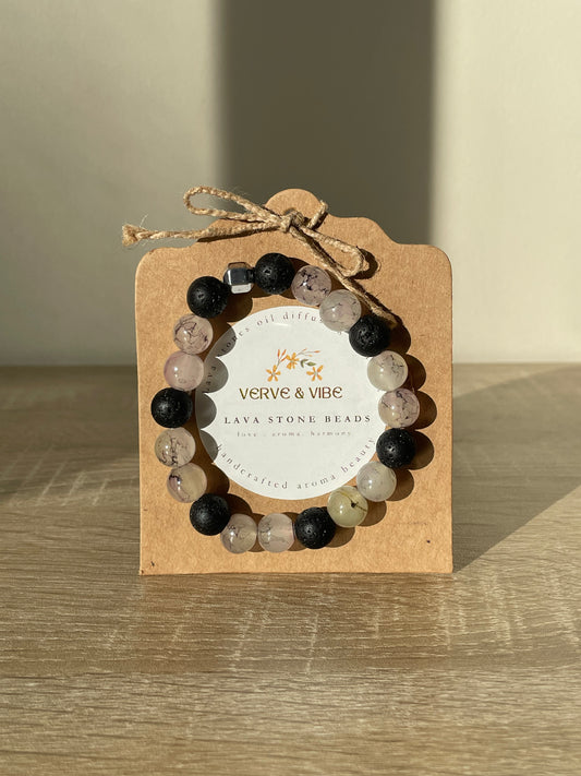 Clear & Black Bracelet with Oil Diffusing Lava Stones