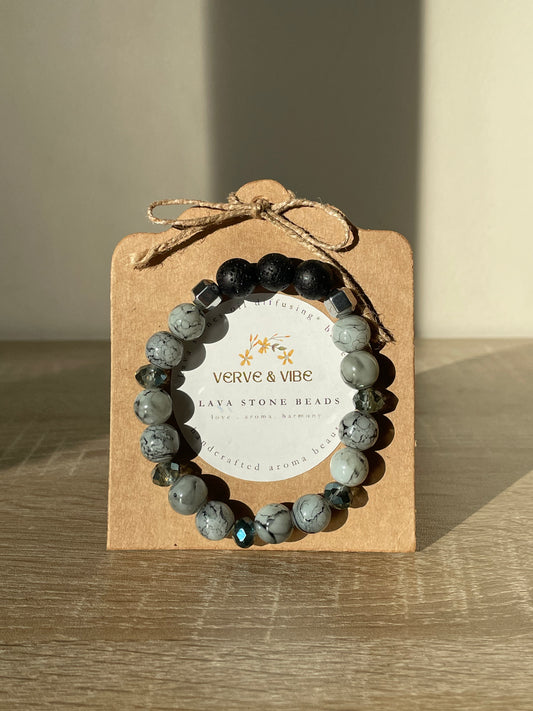 Grey Bracelet with Oil Diffusing Lava Stones