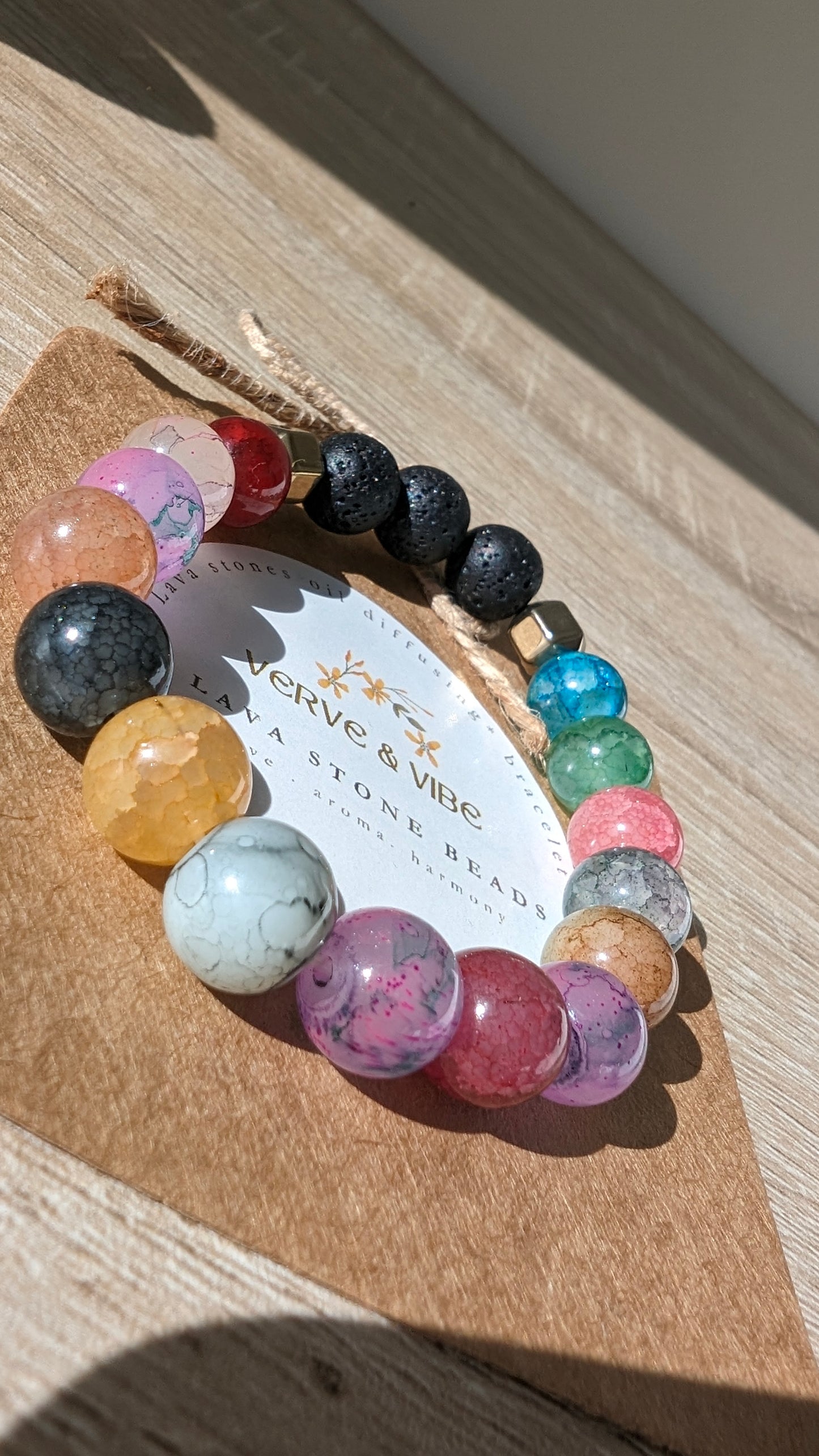 Multi Coloured Bracelet with Oil Diffusing Lava Stones