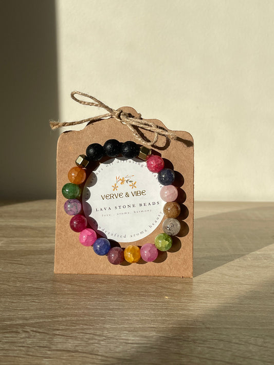 Multi Coloured Bracelet with Oil Diffusing Lava Stones