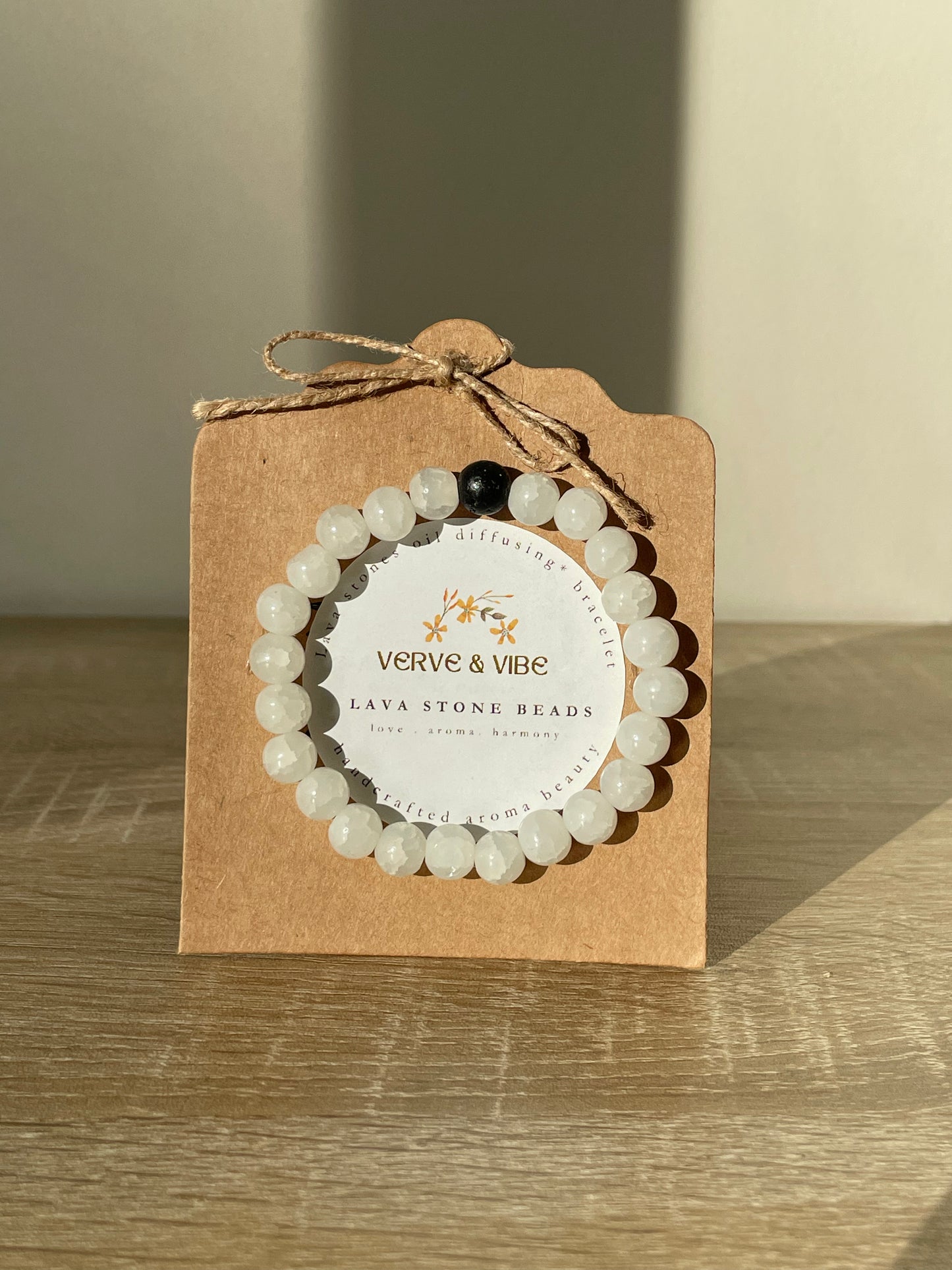 White Bracelet with Oil Diffusing Lava Stones