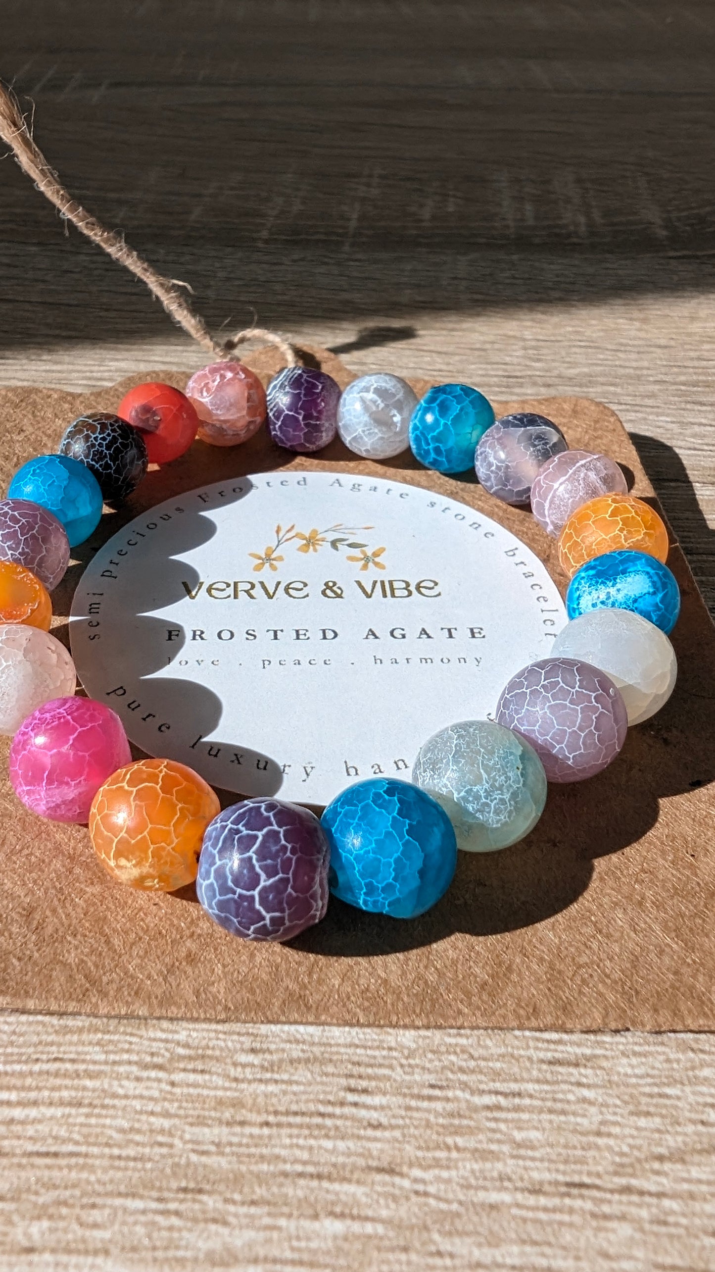 Frosted Agate Semi Precious Stone Bracelet, Multi Coloured