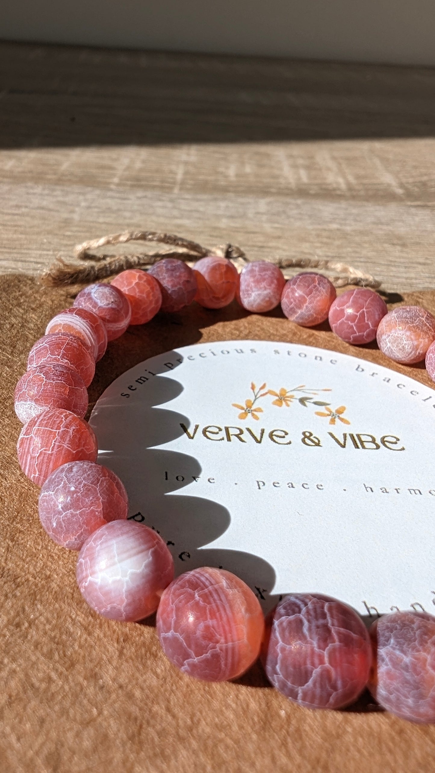 Frosted Agate Semi Precious Stone Bracelet, Deep Rose Pink