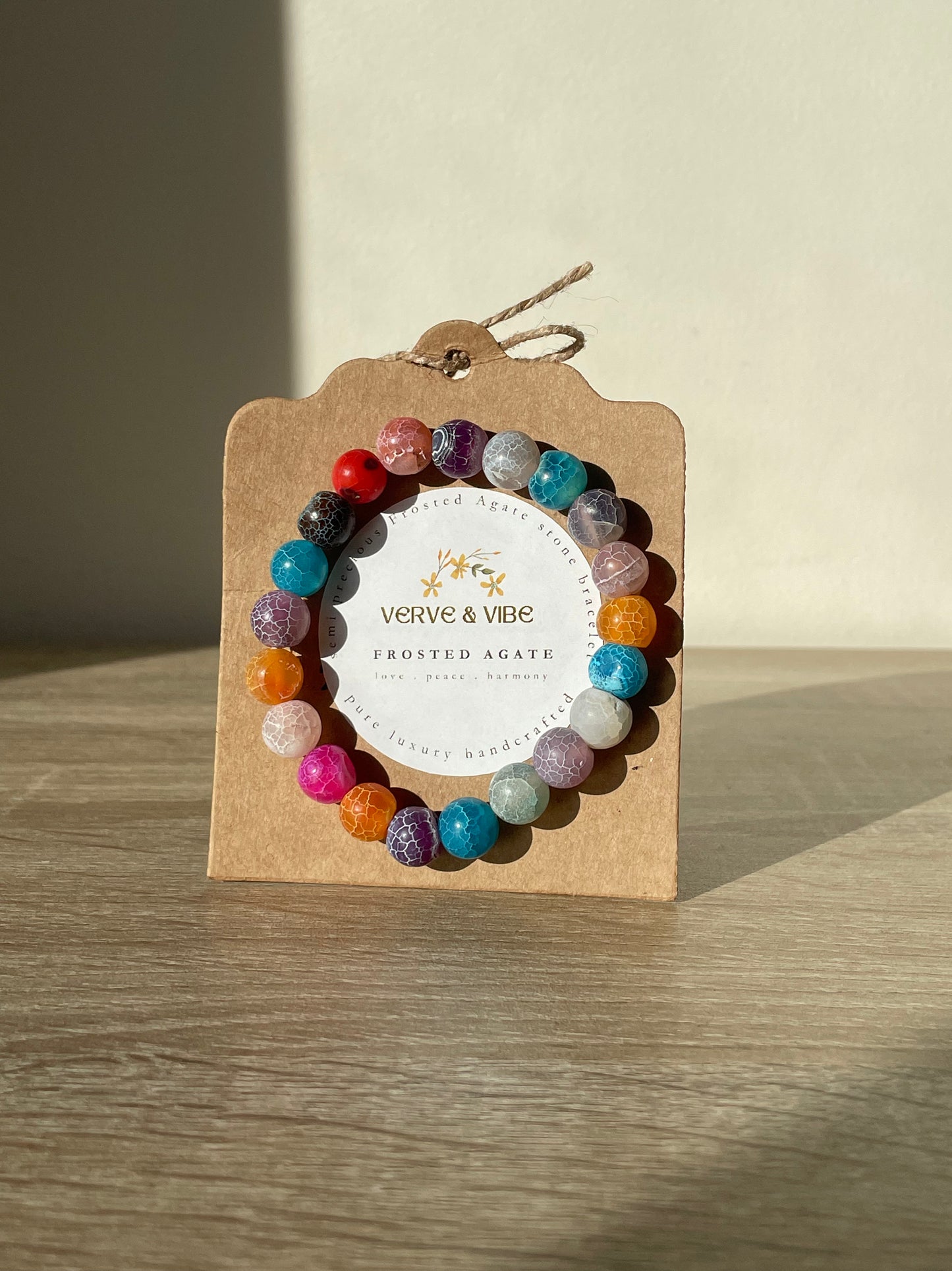 Frosted Agate Semi Precious Stone Bracelet, Multi Coloured