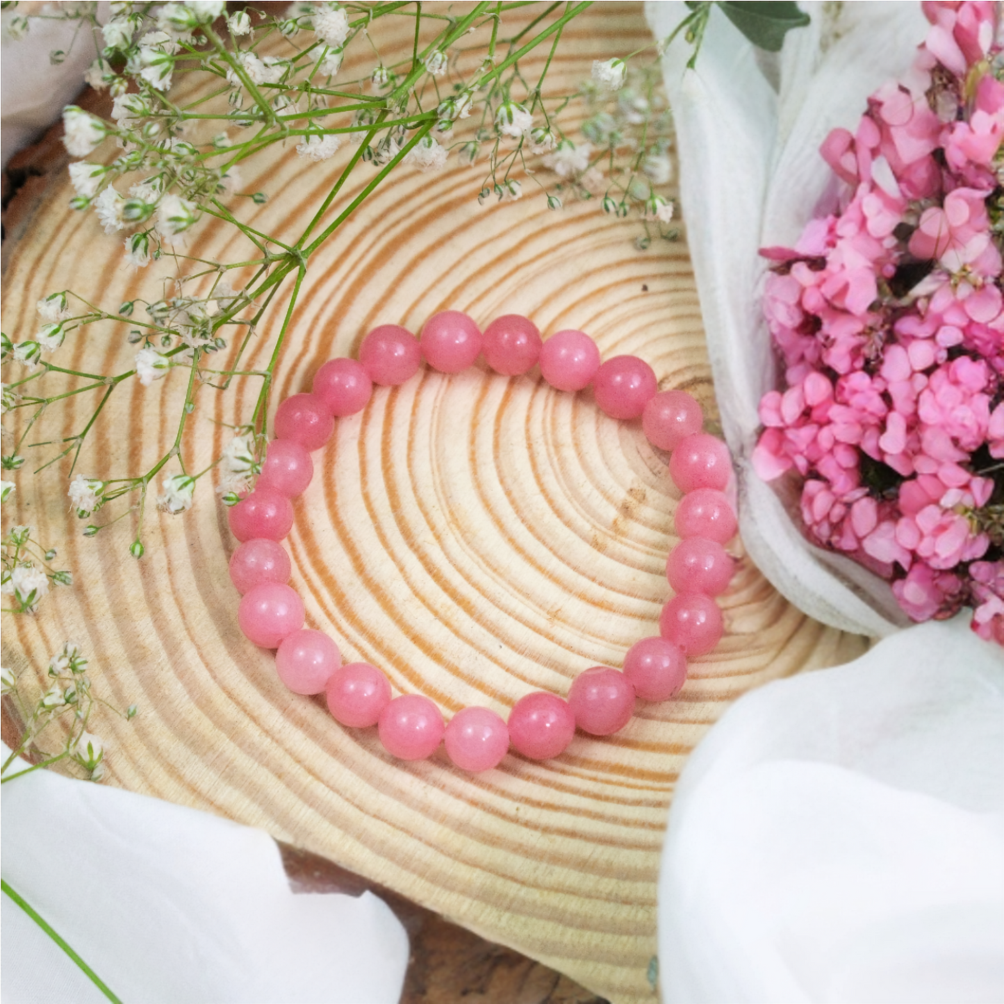 Pink Jade (Deep) Semi Precious Stone Bracelet