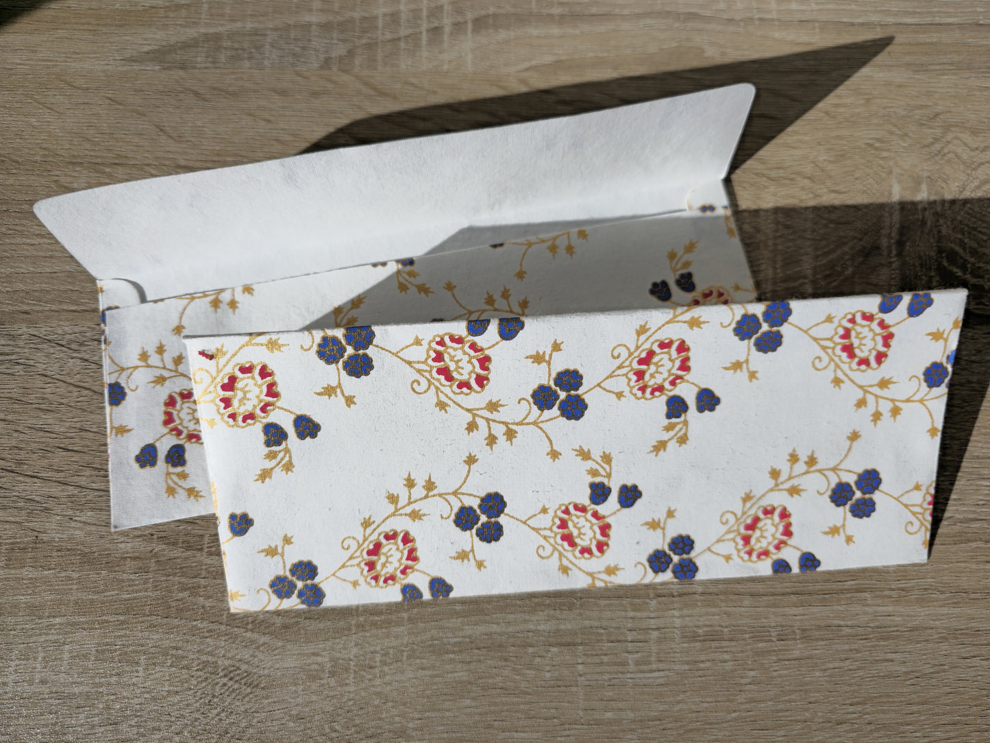 Red White Floral - Handmade, Recycled Paper Envelope