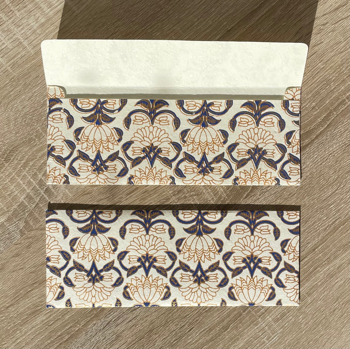 Blue Gold Floral - Handmade, Recycled Paper Envelope