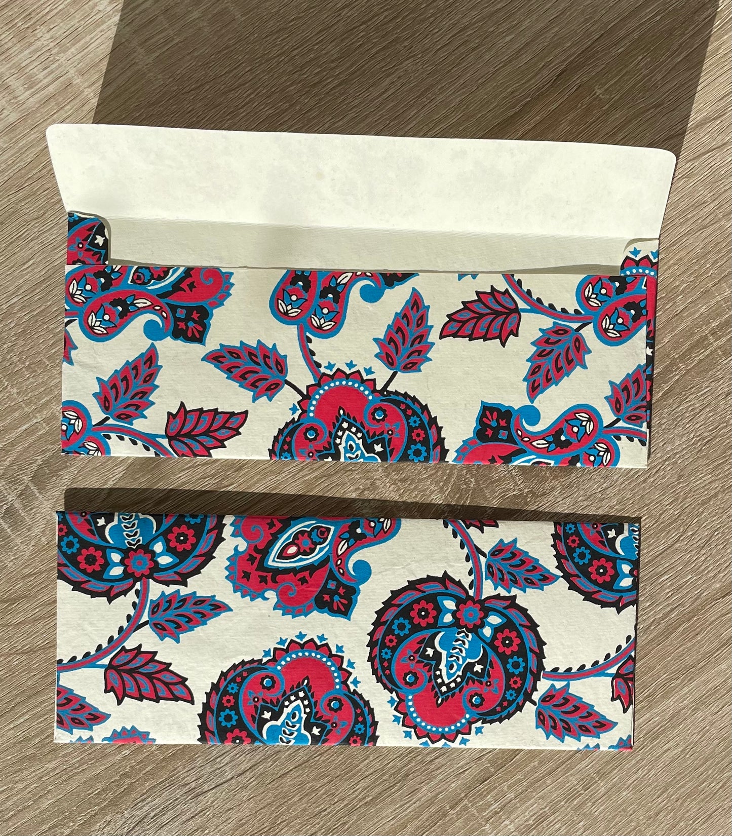 Pink Blue Paisley - Handmade, Recycled Paper Envelope