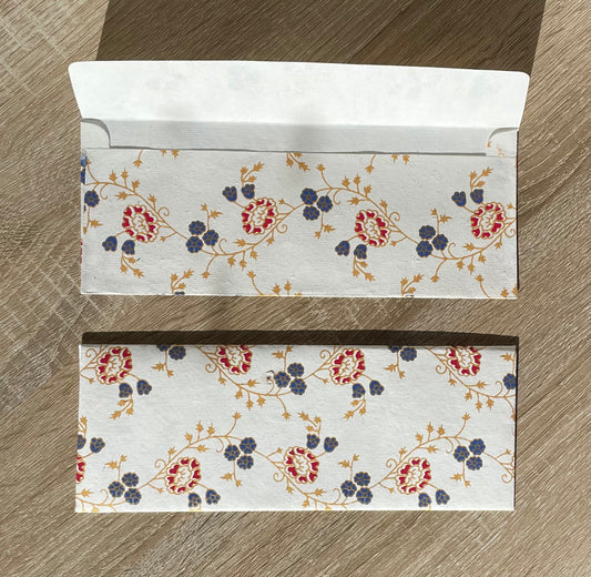 Red White Floral - Handmade, Recycled Paper Envelope