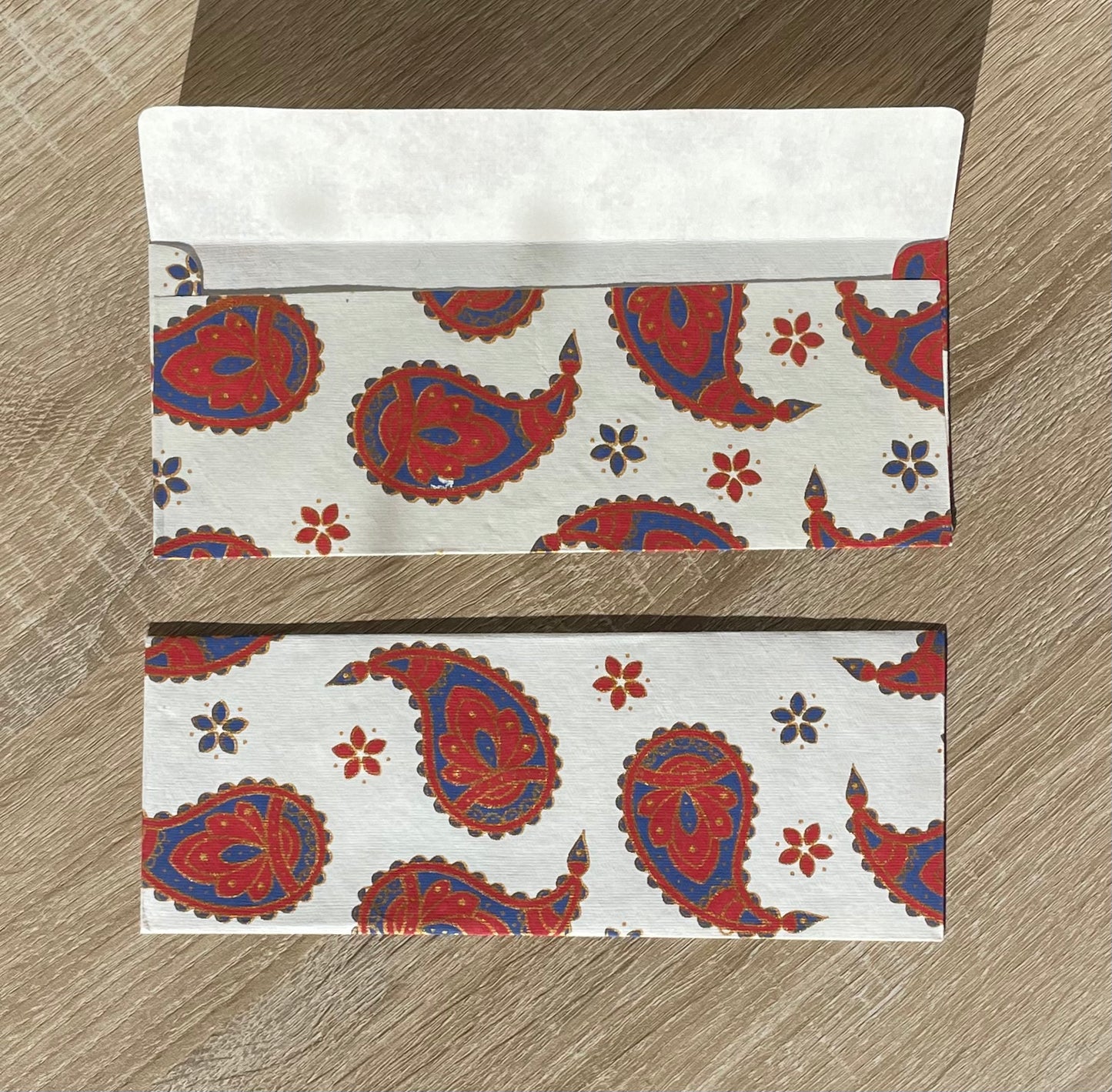 Red Paisley - Handmade, Recycled Paper Envelope