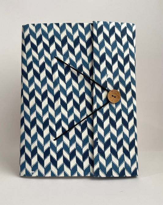 Chevro Indigo - Fabric Cover, Handmade Blank Journal