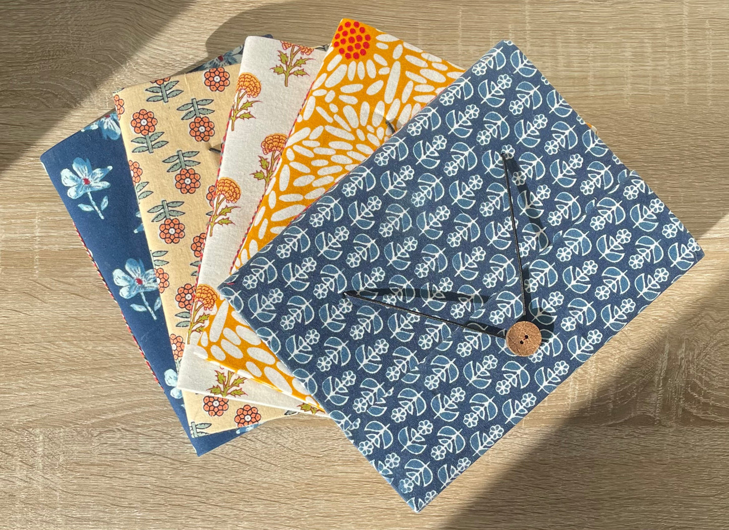 Floro Indigo - Fabric Cover, Handmade Blank Journal