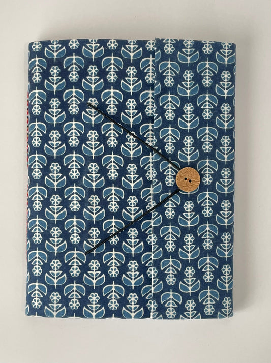 Floro Indigo - Fabric Cover, Handmade Blank Journal