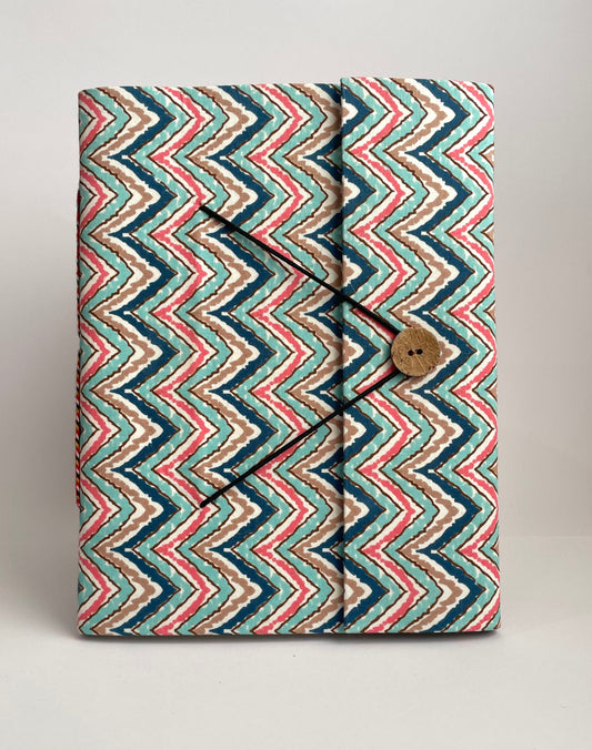 Wavy Lehria Blue - Fabric Cover, Handmade Blank Journal