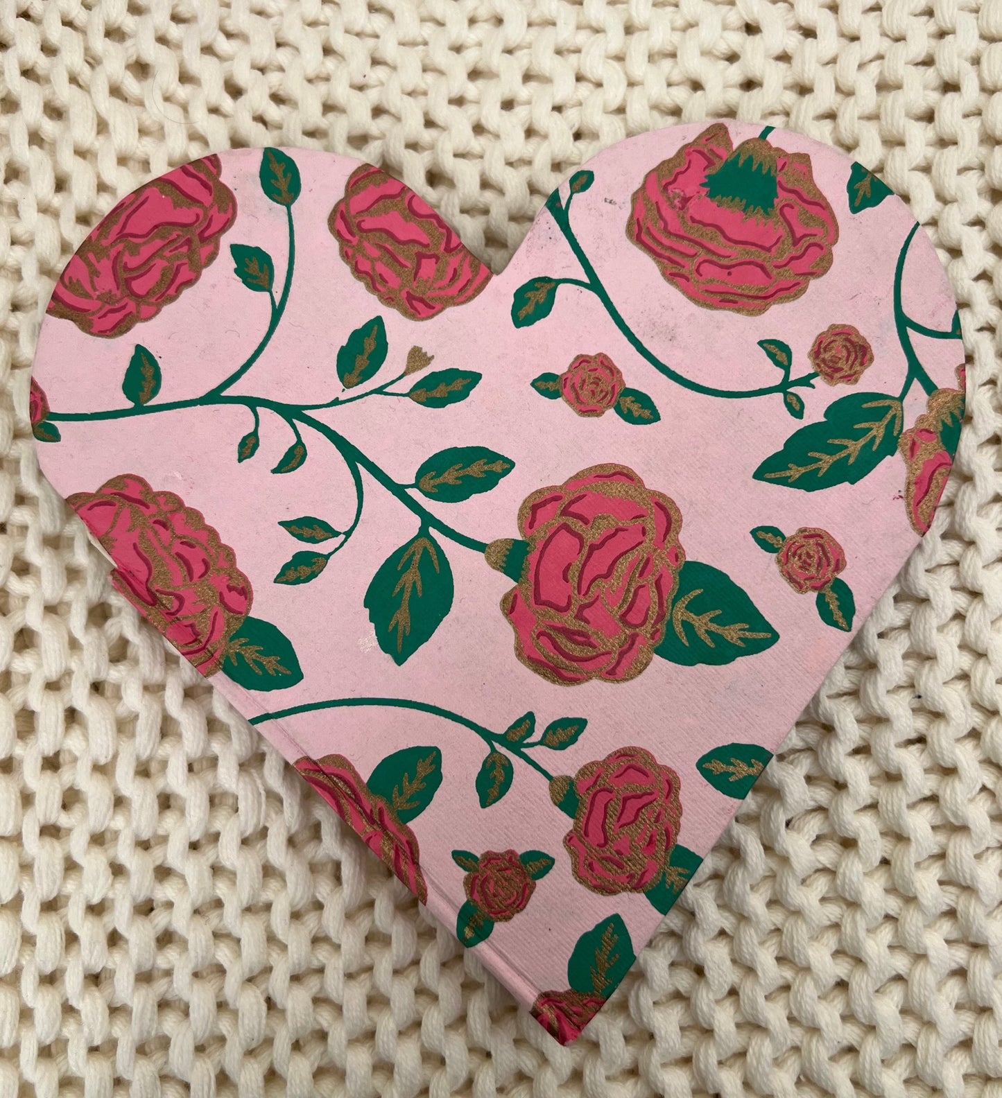 Love Heart, Pink Roses - Handmade Paper Journal